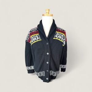 The Kooples Men's Fair Isle Shawl Collar‎ Cardigan Black Patterned Knit